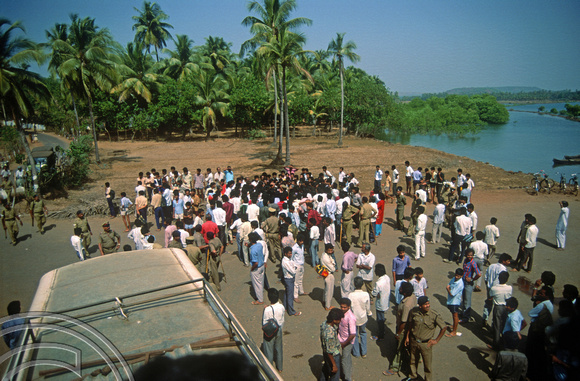T03128. Protest about ferry cancellations. Chopdem. Goa. India. January 1992.