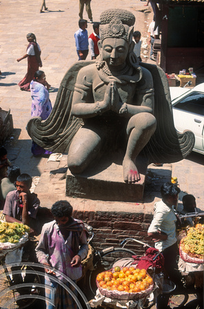 T03353. Garuda statue in Durbar Square. Kathmandu. Nepal. March 1992