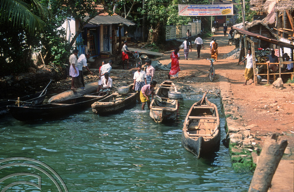 T03147. Fishermans boats on the backwaters. Kerala. India. 31st January 1992.