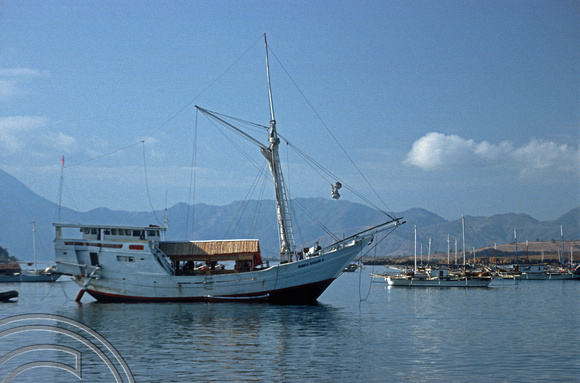 T03999. Pinisi schooner in the harbour. Labuan Lombok. Lombok. Indonesia. 27th August 1992