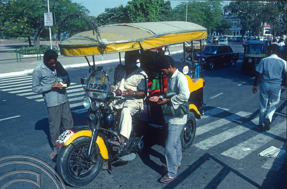 T02923. Harley - Davidson Trishaw. Connaught Place. Delhi. India. 24th October 1991