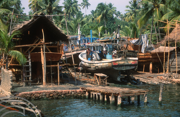 T03146. Boatyard on the backwaters. Kerala. India. 31st January 1992.