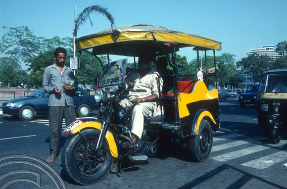 T02925. Harley - Davidson Trishaw. Connaught Place. Delhi. India. 24th October 1991
