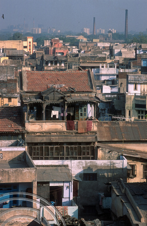 T03031. Roofs and chimneys. Ahmedabad. Gujarat. India. 12th November 1991