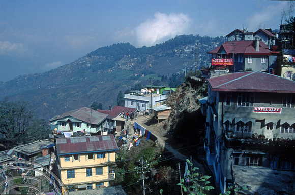 T03240. Looking over the town. Darjeeling. West Bengal. India. 2nd March. 1992.