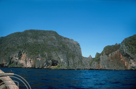 T03434. Birds nest Island from a boat. Ko Phi Phi. Thailand.  25th April 1992