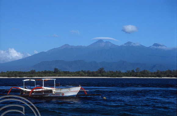 T4828. Looking across Gili Meno. Gili Trawangan. Lombok. Indonesia. December. 1994