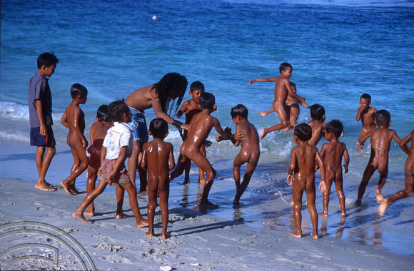T4833. Kids playing on the beach. Gili Trawangan. Lombok. Indonesia. December. 1994