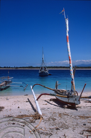 T4869. Boats on the beach. Gili Trawangan. Lombok. Indonesia. December. 1994