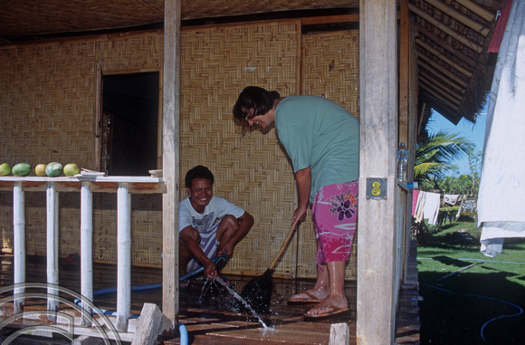 T4873. Bungalow cleaning. Gili Trawangan. Lombok. Indonesia. December. 1994