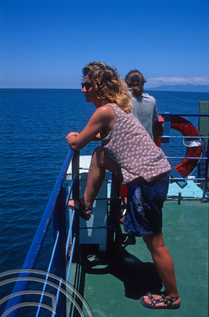 T4902. Lynn on the Lombok - Bali ferry. Indonesia. Decmber. 1994