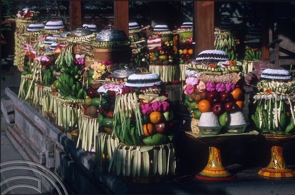 T4963. Offerings at a temple. Ubud. Bali. Indonesia. January 1995