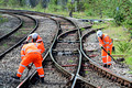 DG443961. NR workers moving ballast. Shipley. 17.4.2025.