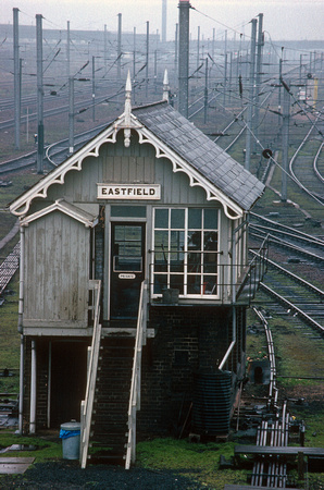 0672. Eastfield signalbox. Peterborough. 12.3.1990