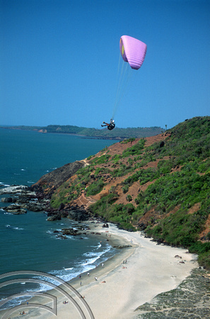 T9573. Paragliding on the little beach. Arambol. Goa India. 06.02.2000