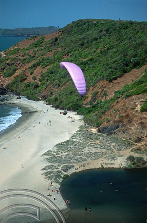 T9574. Paragliding on the little beach. Arambol. Goa India. 06.02.2000