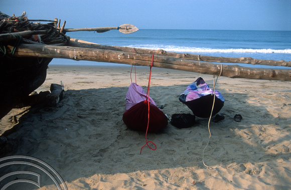 T9603. sleeping in hammocks on the beach. Arambol. Goa. India. 07.02.2000