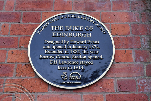 DG377022. Plaque on the Duke of Edinburgh hotel. Barrow. 22.8.2022.