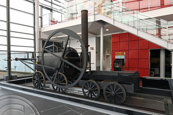 DG412329. Replica steam engine. National Waterfront Museum. Tawe Basin. Swansea. Wales. 18.3.2024.