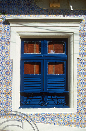 T13708. Colourful window and tiles in the old town. Olinda. Pernambuco. Brazil. 13.8.2002