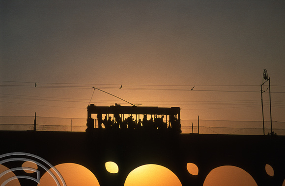 T13535. Tram on the Arco de Treles at sunset. Centro. Rio de Janeiro. Brazil. 7.8.2002