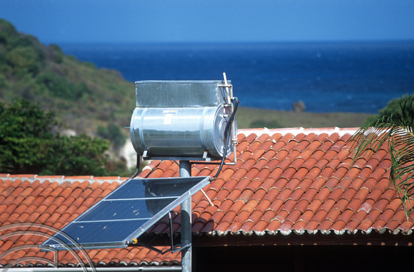 T13951. Solar powered water heater makes life more comfortable. Fernando de Noronha. Brazil. 19.08.2002