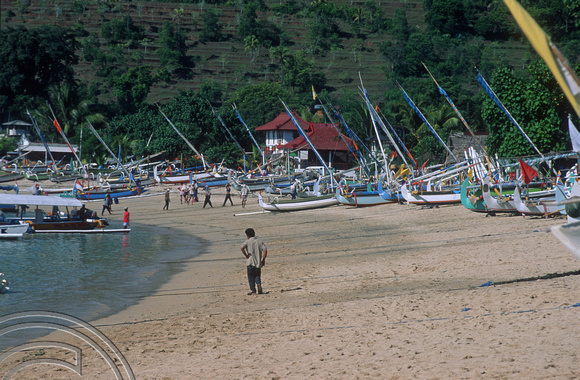 T5107. Fishing boats on the beach. Padangbai. Bali. Indonesia. January 1995