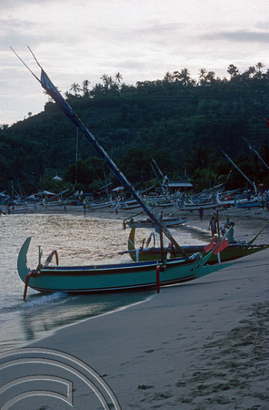 T5118. Fishing boats on the beach. Padangbai. Bali. Indonesia. January 1995