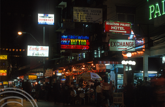 T7269. Night time. Khao San Rd. Bangkok. Thailand. May 1998