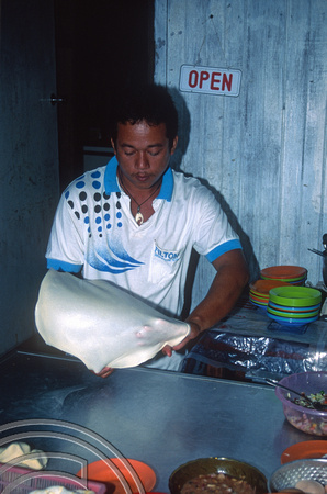 T7376. Eddy making Murtabaks. Tioman Island. Malaysia. June 1998
