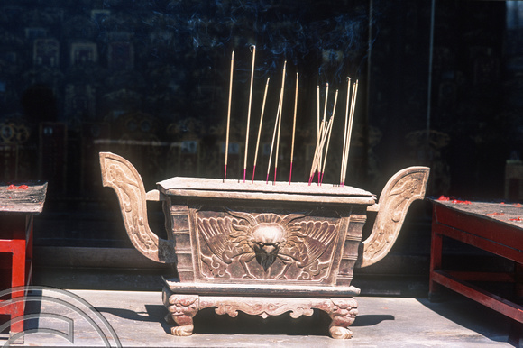 T7386. Joss stick holder in a Chinese Temple. Melaka. Malaysia. 1998