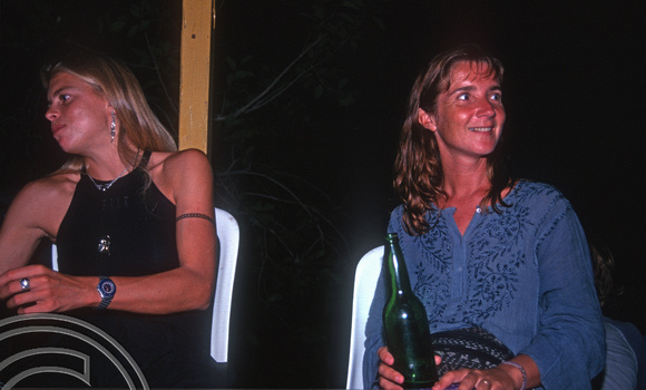 T7496. Party time. Jo Wooley and Lynn. Pulau Weh. Aceh. Sumatra. Indonesia. 13th July 1998