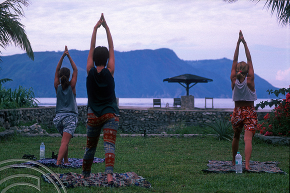 T7548. Morning yoga. Lake Toba. Sumatra. Indonesia. August 1998