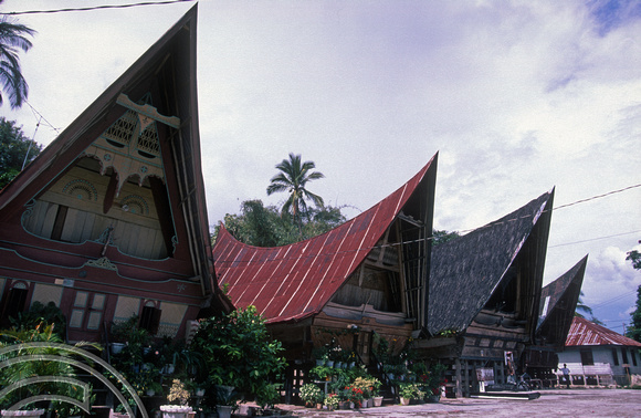 T7568. Traditional Batak houses. Lake Toba. Sumatra. Indonesia. August 1998