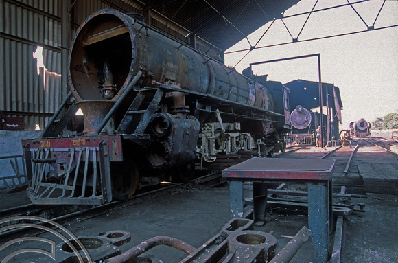 FR0049. YP 4-6-2s 2641. 2622. 2248. Stripped for repairs Jaipur. Rajasthan. India. 30.10.1991