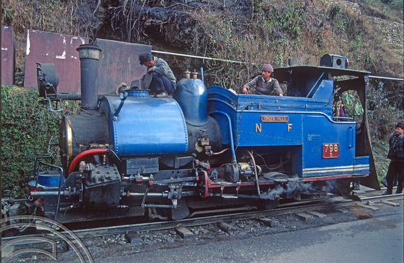 FR0116. B Class 0-4-0ST No 798. On shed. Darjeeling. West Bengal. 05.03.1992
