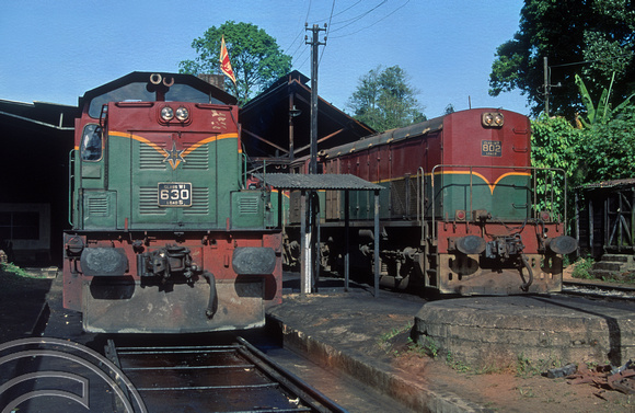 FR0133. W1 No 630. M7 No 802. On shed. Kandy. Sri Lanka. February 1992