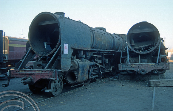 FR0507. YG 2-8-2s No's 4129 and 4182 Dumped wheeless at the rear of the shed. Wankaner Junction. Gujarat. India. 13.02