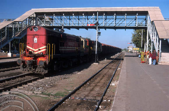 FR0578. WDM2's No's 16827 and 16840. Eastbound freight. Wankaner Junction. Gujarat. India. 13.02