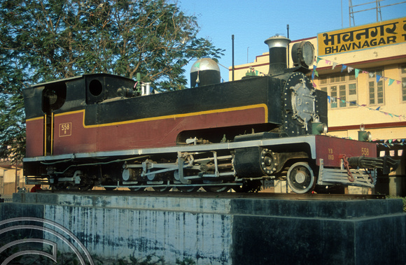 FR0590. YB Class 2-8-4T No 558. Plinthed by the station. Bhavnagar. Gujarat. India. 18.02. 2000.