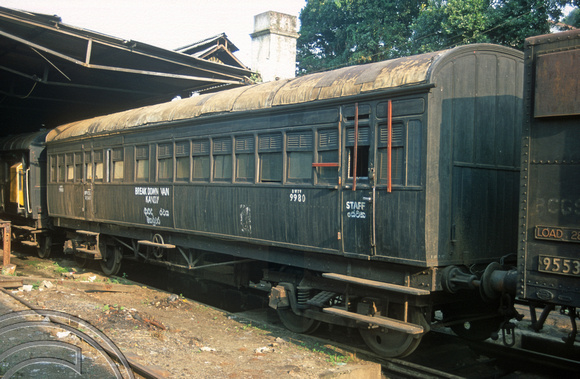 FR0823. BWTV No 9980. Wooden bodied coach used as part of the breakdown train. Kandy. Sri Lanka. 01.01.2003