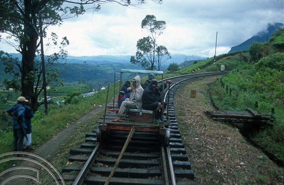 FR0934. Track gang getting a tow from the Podi Menike to Badulla. Hatton. Hill railway. Sri Lanka. 06.01.2003