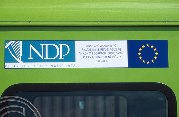 FR1103. EU funding sticker on a new DMU. Limerick. Ireland. 14.06.2003