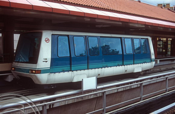FR1117. Bukit Panjang LRT No 108 arrives at the MRT interchange. Choa Chu Kang MRT. Singapore. 09.09.2003