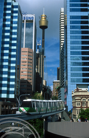T8742. Monorail and the Tower. Sydney. New South Wales. Australia.  January 1999