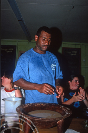 T9093. Preparing Kava at the Beach House. Viti Levu. Fiji. 7th March 1999