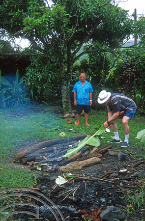 T9126. Piri Purito and his traditional cooking methods. Rarotonga. Cook Islands. March 1999