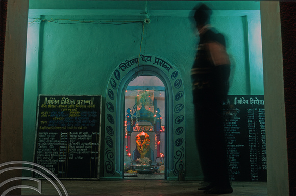 T9274. Temple shrine at night. Arambol. Goa. India. 21st January 2000