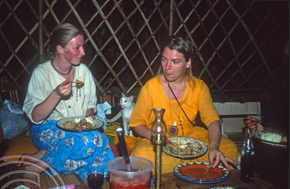 T9322. Nenke and Lucie at Lucie's birthday party. Arambol. Goa. India. 28th January 2000
