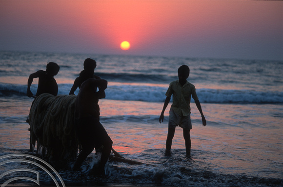 T9335. Fishing at sunset. Arambol. Goa. India. 29th January 2000